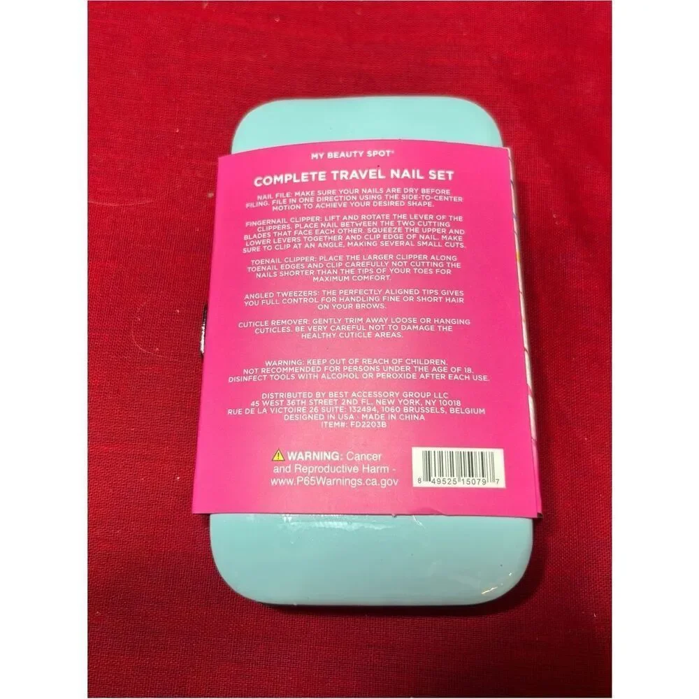 6 pc New Complete Travel Nail Care Kit - Light Blue & Pink